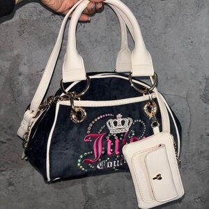 Juicy Couture Black and Cream Satchel with Crown Detail